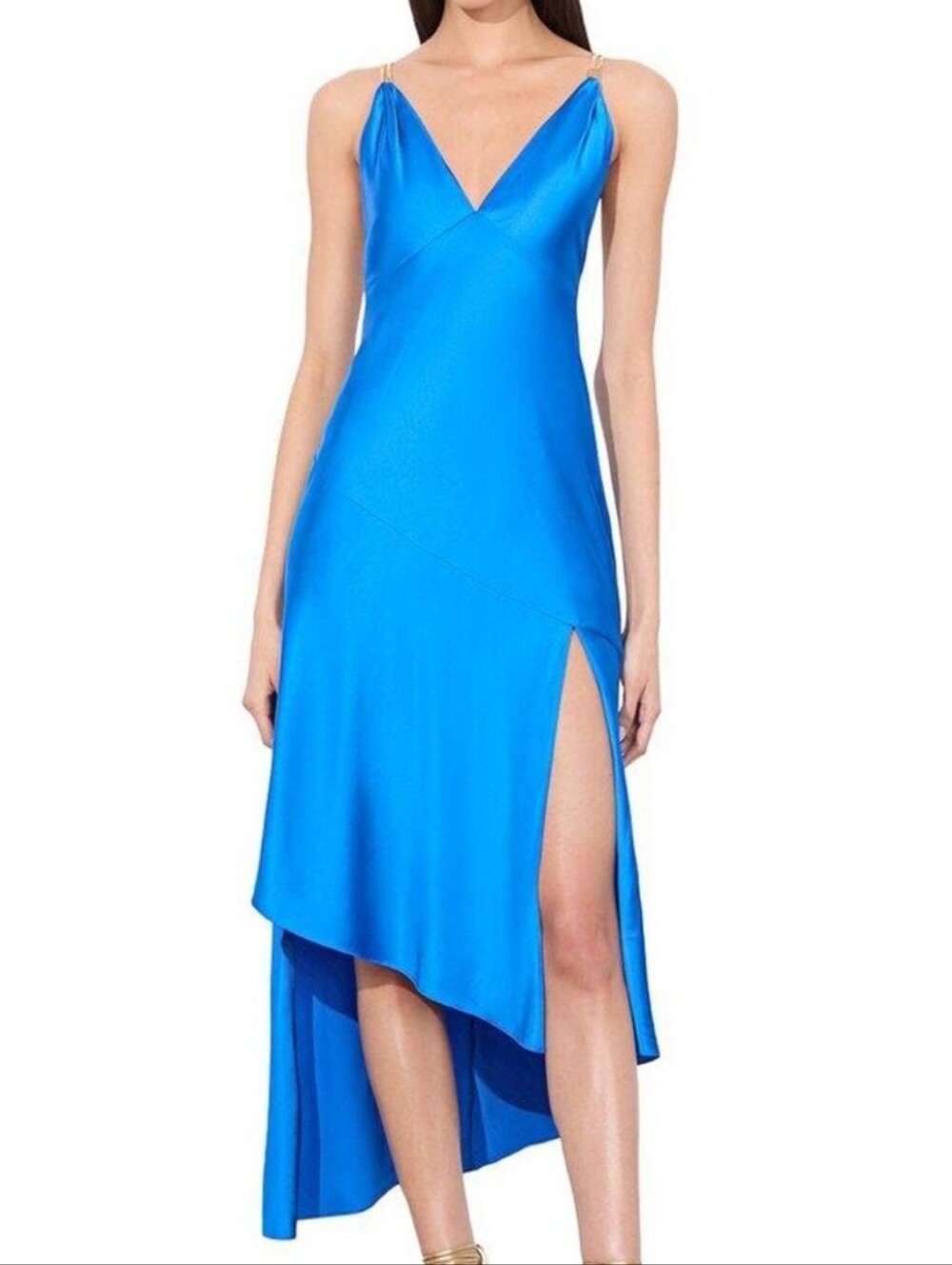 Alice + Olivia Cobalt Blue Asymmetrical Slip Dress with Chain Straps